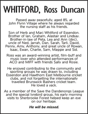Ross Whitford Obituary